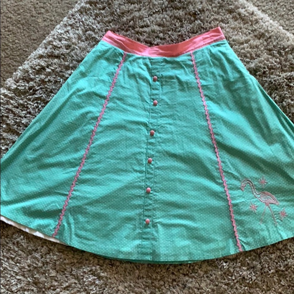 Sourpuss Flamingo pink/teal Pin Up girl skirt